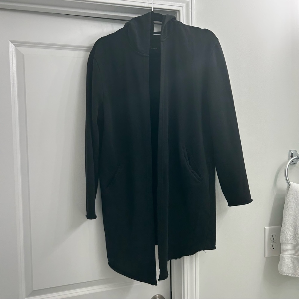 Zara Long Open Cardigan Jacket with Hood